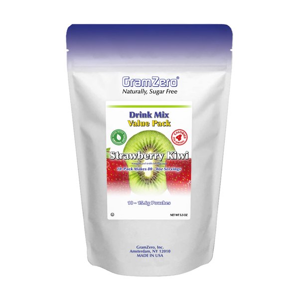 GramZero Strawberry Kiwi Sugar Free Drink Mix Value Pack, Great For Nutrition Club Loaded Tea, Low Calorie, Stevia Sweetened