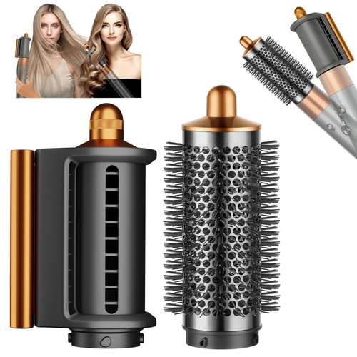 AFDD Anti-Flying Smoothing Nozzle and Round Volumizing Brush for Dyson Airwrap Styler HS01/HS05 Hair Smoothing Dryer Hair Volumizer Attachment (Gold)