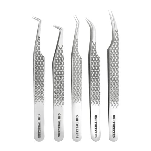 GMI Lash Tweezers - Set of 5 Eyelash Tweezers - Stainless Steel Eyelash Extension Tweezers - Multipurpose Lash Tweezers for Eyelash Extensions for Individual.