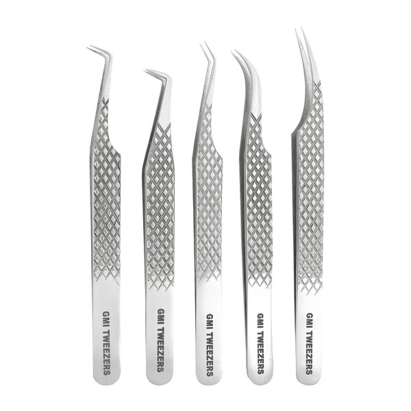 GMI Lash Tweezers - Set of 5 Eyelash Tweezers - Stainless Steel Eyelash Extension Tweezers - Multipurpose Lash Tweezers for Eyelash Extensions for Individual.