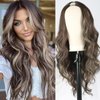 LEOSA V Part Wig Body Wave Upgrade V/U Part Synthetic Wigs for Black Women Long Full Head Clip In Hair Wig Glueless Wigs Synthetic Wigs For DaiLY Use (Mix Blonde, 24Inch)