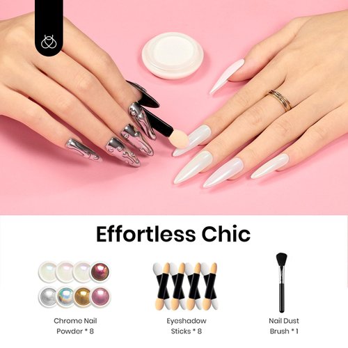 Beetles Chrome Nail Powder Mirror Effect Holographic Aurora Iridescent Pearlescent Manicure Nail Art Decoration Glitter, 8 Colors 1g or 0.5g/Jar