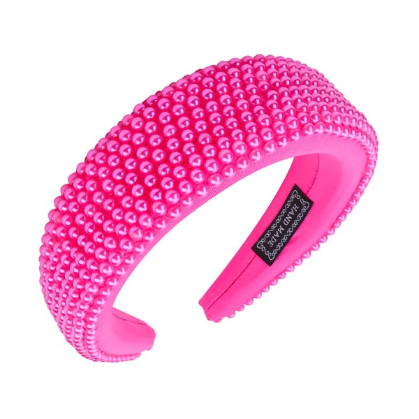 WHAVEL Pearl Headband Hot Pink Headband Girls Beaded Puffy Head Band Padded Headband Hairbands Fashion Bridal Headband Wedding Hair Accessories for Women