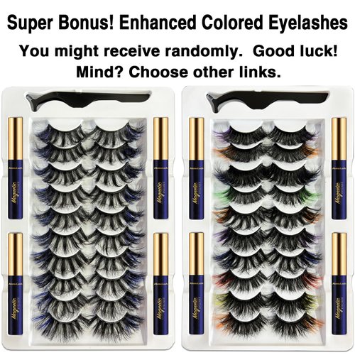 AkesuLash Colored Eyelashes Magnetic Lashes,MIX 10 Pairs Reusable Magnetic Eyelashes kit with Applicator - Upgraded Long Lasting,- Easy for Halloween Party Cosplay Makeup Kit (4 Tube of Liner) Vegan