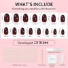 SKYCLOUD Press On Nails Short Almond Fake Nails Tips With ABS Natural Soft Gel,24 Pcs Nail Kit Cover Artificial Glossy Reusable Stick On False Nails For Women（Almond Wine Red） SK0704
