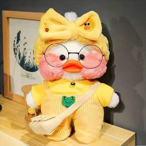 AKMRWJWC White Duck Stuffed Animal Toy Soft Plush Toy for Kids Girls DIY Hugglable Plush Stuffed Toy with Cute Headband and Costume Best Gifts for Christmas. (12inch/30cm) White Yellow