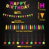 Neon Happy Birthday Party Supplies Glow Party Decorations-Happy Birthday Banner, Glow Balloons, Neon Paper Tassels, Neon Triangle Flag Glow in The Dark Party Supplies Glow Bunting Glow Hanging Stars