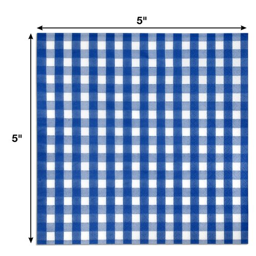 Gift Boutique 100 Dark Blue and White Gingham Cocktail Napkins Disposable Paper Navy Checkered Plaid Beverage Dessert Napkin for Summer Picnic Barbecue Wedding Baby & Bridal Shower Party Table Decor