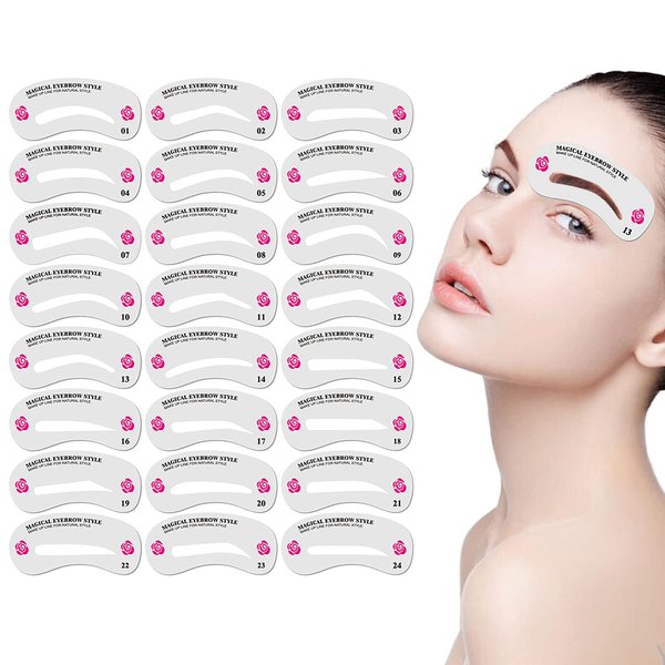 24PCS Eyebrow Stamp Stencil Kit Eyebrow Stencils Eyebrow Template Eyebrow Shaper Kit Brow Stencil for Shaping Fashionable Eyebrows