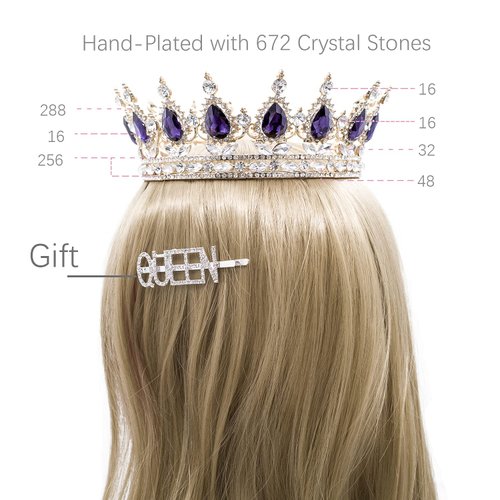 Tiara for Girls,Golds Crown Cake Topper for Birthday Tiara Gorgeous Crystal metal Crown Prom Princess Crown for Costume Headband,Tiara for Women Wedding Bridal Crown Graduation Party Tiara.Purple