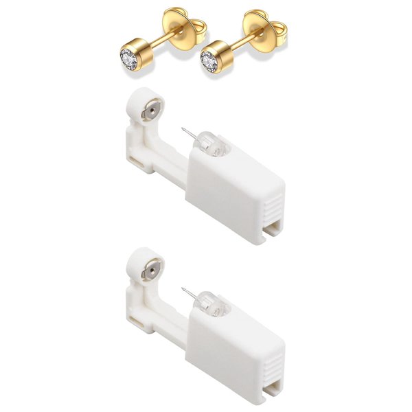 silver angel Ear Piercing Gun Disposable Self Body Ear Piercing Kit With 4mm Ear Stud Safety Ear Piercing Gun Kit Tool (Gold)