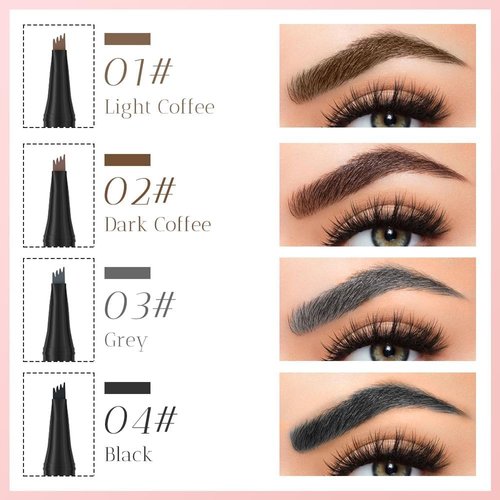 Microblading Eyebrow Pen, Upgraded 3D Waterproof Microblading Eyebrow Pencil, 4-Tip Eyebrow Pencil Contouring Pen, Natural Makeup Long-Lasting Fine Stroke Magic Eyebrow Pencil for Women (Brown)