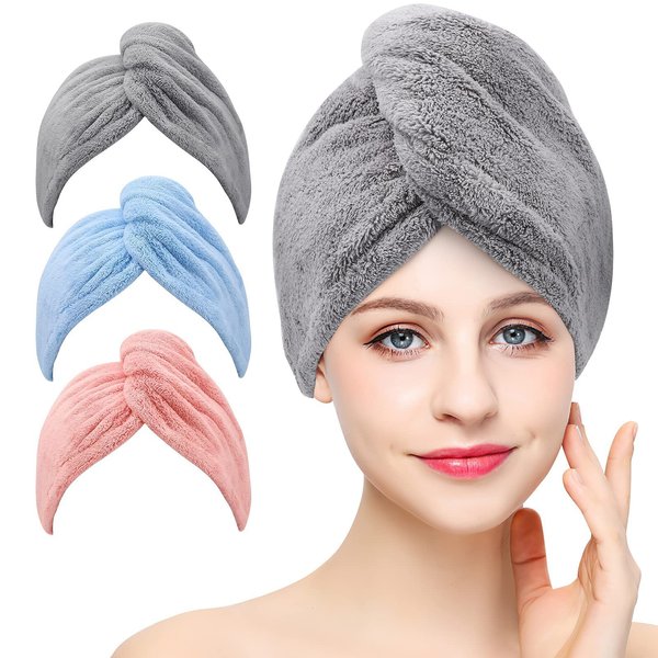 3 pcs Microfiber Coral Fleece Hair Drying Cap Absorbent Quick Drying Head Wrapping Towel Hair Drying Towel Shower Cap