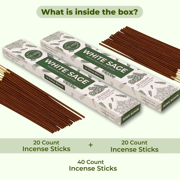 Trumiri Incense Sticks - Total 40 White Sage Insence-Sticks - Dual Pack of 20 Insenses - Insents - Incents - Inscense - Incence - Incienso - All Natural Incense Sticks