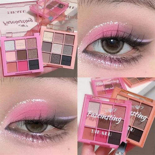 AUKIOOA 9 Colors Eyeshadow Makeup Palette,brilliant Pearlescent Pink Eyeshadow Palette Long Lasting Waterproof Travel Size Gift Kit