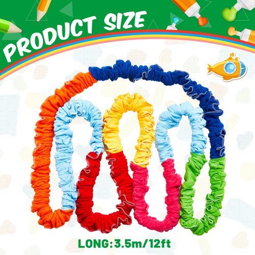 Jecery Cooperative Stretchy Band Carnival Games Elastic Fleece Tug of War Rope Sack Race Bags Legged Race Bands for Stretchy Band Music Activities Field Day Kids Adult Games(1 Pcs,12 ft)