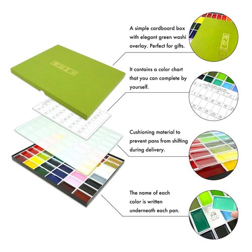 Kuretake GANSAI TAMBI 24 Colors Set, Watercolor Paint Set, Professional-quality for artists and crafters, AP-Certified, water colors for adult, Made in Japan