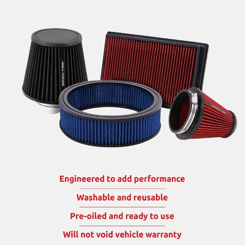 Spectre Universal Clamp-On Air Filter: High Performance, Washable Filter: Round Tapered; 3 in/3.5 in/4 in Flange ID; 8.75 in (222 mm) Height; 6 in (152 mm) Base; 4.75 in (121 mm) Top, SPE-9736, Blue