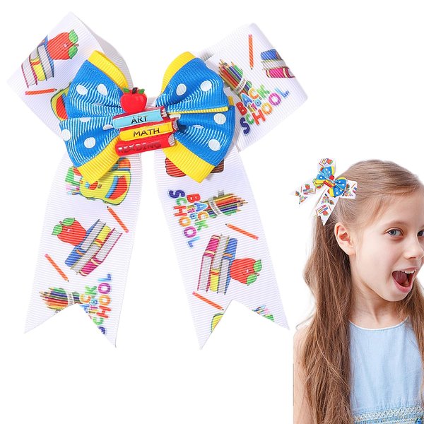 Hair Bow 4.7 Inch Back to School Hair Bow Book Cheer Hair Bows Grosgrain Hairgrips Alligator Clips for First Day of School Hairpin Handmade Cheer Gifts Decor 1pcs (Red Blue)