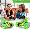 Qumcou Remote Control Car for Boys 4-7,RC Cars Toys for Ages 5-7, 2.4Ghz Fast Double-Sided 360°Rotating Toy Cars with Headlights and Wheel Lights, Christmas Birthday Gifts for Boys Age 6-12, Green