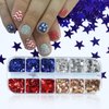 12 Grids 4th of July Holographic Nail Art Glitters Sequins Independence Day Star Nail Sequins Red Blue Mixed Star Nail Glitter Laser Star Nail Shining Flakes Nail Decor for Women Girls Decorations