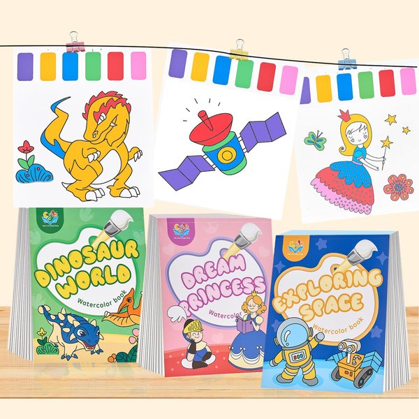 Paint with Water Books,Goomp 3Pcs Different Watercolor Coloring Books for Kids Ages 4-8 Arts and Crafts for Kids with Brush
