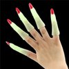 Halloween Witch Fingers Fake Nails by Hello Halloween | Green Glow-in-the-Dark Spooky Witches Fingers w/ Scary Red Nails | Halloween Props Costume Fingers | 10 Spooky Fingers, Approx. 3.5” Long Each