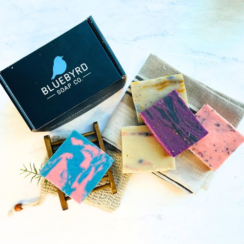 BLUEBYRD Soap Natural Cotton Candy Bar Soap Set - Gentle Cleansing for All Skin Types - 5 Pack Variety: Candy, Amber, Vanilla, Banana, Watermelon - Gift for Teens & Kids (Sweet)