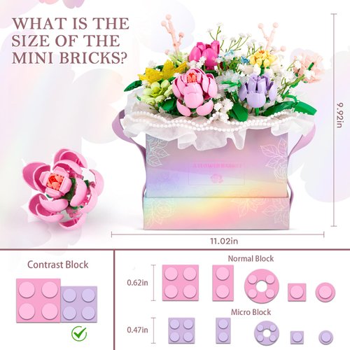 HIGH GODO Flowers Bouquet Building Set, Flowers Basket Building Blocks with Light, 706PCS Botanical Collection Building Kit, Anniversaries Birthday Gift for Women Girlfriend Adults 8+
