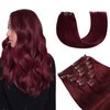 YILITE Clip in Hair Extensions Real Human Hair 8Pcs/Pack 120g Burgundy Straight Thick Invisible Remy Natural Hair Double Weft Clip Extensions for Women (20inches #99J Burgundy）
