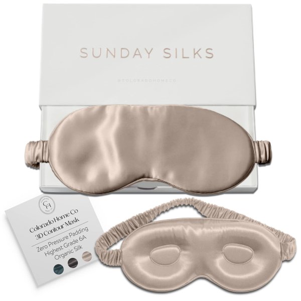 Colorado Home Co Sleep Mask, Silk Eye Mask for Sleeping, Lash Extension Eye Mask for Sleeping, Travel Sleep Mask, Blackout 3D Eye Sleep Mask for Women and Men, Silk Contoured Sleep Mask Nude Champagne