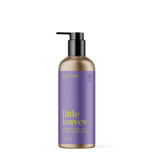 ATTITUDE Shampoo and Body Wash for Kids, EWG Verified, Plant- and Mineral-Based Ingredients, Hypoallergenic Vegan and Cruelty-Free, Refillable Aluminum Bottle, Vanilla and Pear, 16 Fl Oz