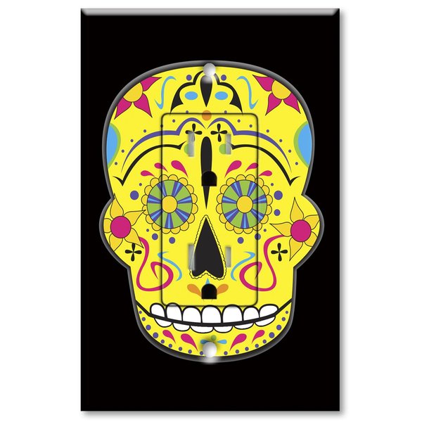 Printed Electrical Outlet with matching Wall Plate - Yellow Sugar Skull