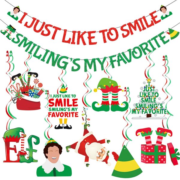 Buddy The Elf Christmas Christmas Banner Decorations Christmas Elf Decorations I Just Like To Smile Smiling's My Favorite Banner for Christmas Party Decorations Friendsmas Party Decorations