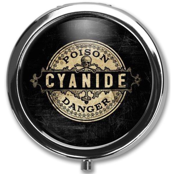 ETFNXRG Cyanide Pill Box Pill Case Pill Box Holder Trinket Stash Box Arsenic Vintage Style Medicine Vitamin Pill Organizer Case, Black