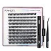 FANDIQ Cluster Lashes Extension Kit,200PCS Individual Eyelash Extension Kit 8-16MIX Fluffy DIY Lash Clusters D Curl Wisper Lashes Kit with Lash Bond and Seal Lash Tweezers for Self Use(60D)