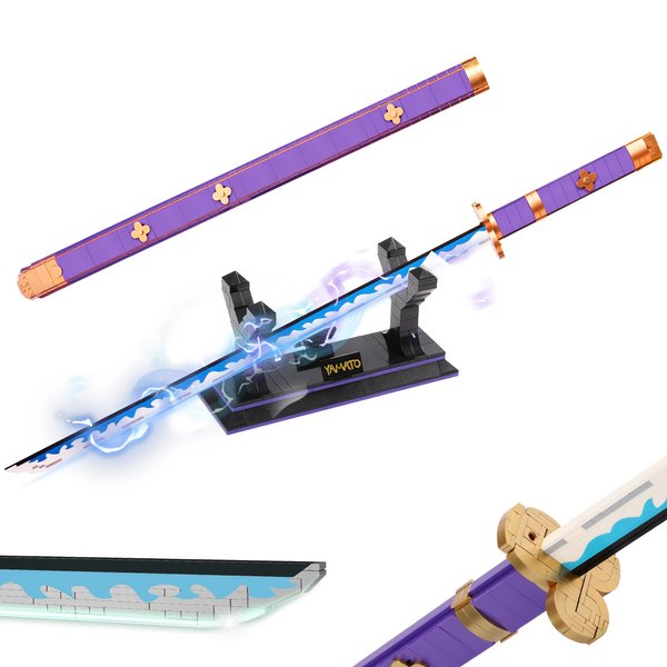 HI-REEKE Cosplay Anime Swords Building Blocks Kit 1 Piece Roronoa Zoro Enma Yamato Sword Model Samurai Katana Toys for Aldult -936PCS Luminous