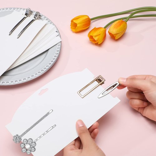 Geyee 50 Pieces Hair Clip Display Cards Hair Bow Holder Cardboard Claw Clip Organizer Display Cardboard for Hair Bow Barrettes Accessories, White