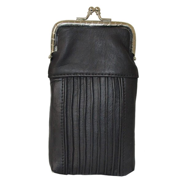 Genuine Leather Slim Cigarettes Case Holder Pack Regular or 100's & Lighter Pocket with Metal Twist Clasp, Black