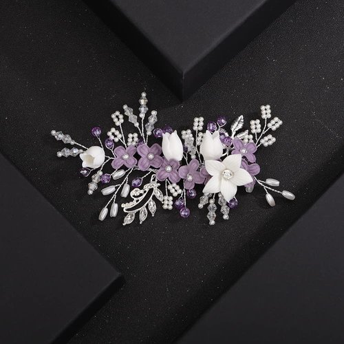 JWICOS Bridal Flower Hair Clips Wedding Hair Comb Pearl Wedding Hair Accessories for Women and Girls purple