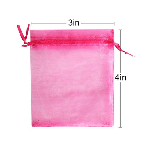 Lautechco 100Pcs Hot Pink Organza Bags 3x4 inches Organza Gift Bags Small Mesh Bags Drawstring Gift Bags Christmas Drawstring Organza Gift Bags (3x4 inches Hot Pink)