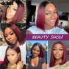 DÉBUT Short Bob Wigs 1B Burgundy Lace Front Wigs Human Hair Middle Part Wigs Brazilian Virgin Straight Hair 13x4x1 T Part Wigs for Black Women 1B/99J 8 Inches