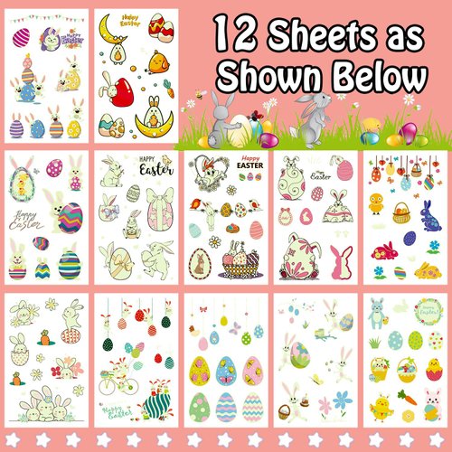 Leesgel Easter Tattoos for Kids, Luminous Temporary Tattoos Stickers, Easter Basket Stuffers Gifts Boys Fillers Easter Party Favors Decorations Supplies
