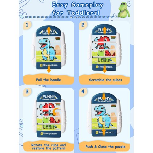 Fullware 16-Piece Rotating Puzzles for Kids 4-6, Toddlers Puzzles 2-4, Road Trip, Airplane Activities Game, Travel Toys - Brain Teaser, Fine Motor Skills - Birthday Gifts Boys Girls - Dinosaur