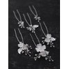 SELFCLOUD Handmade Pearl Bridal Wedding Hair Pins, 6Pcs White Flower Silver Leaf Pearls Clips Headpiece Accessories Jewelry for Bridesmaids Party Piece Women and Girls Blossoms Silver