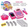 Prextex Grocery Store Pretend Play Electronic Toy Kids Cash Register Set - STEM Cash Register for Kids with Microphone, Play Money, and Food Basket - Kids Checkout Register with Scanner- Pink