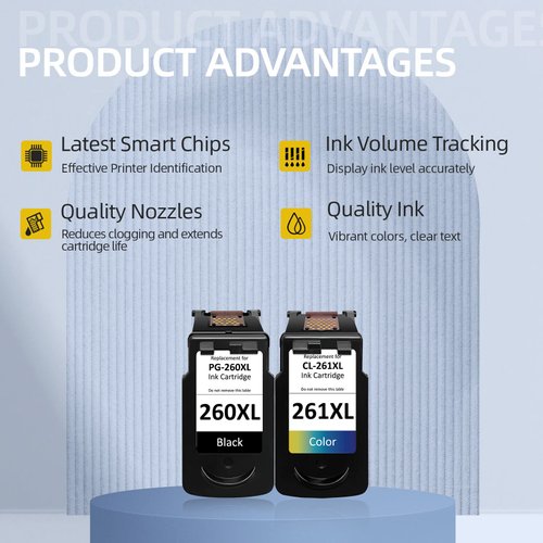 AAKIDInk Compatible Ink Cartridge Replacement for Canon 260 261 260XL 261XL, 1 Black, 1 Tri-Color, 2 Pack