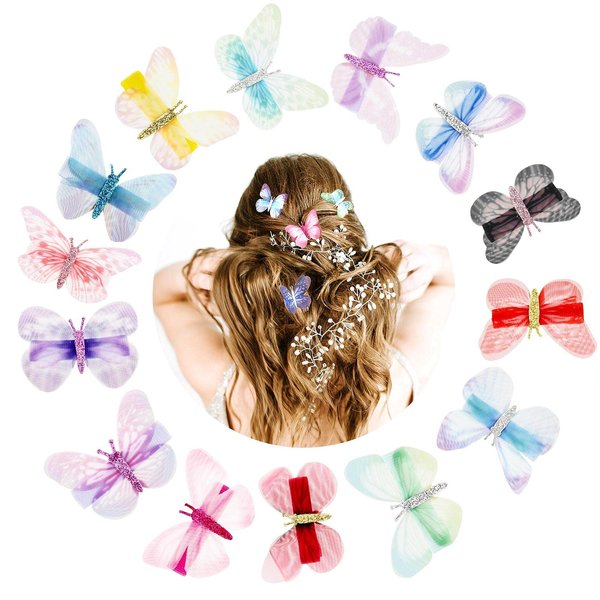 SiaCroly Butterfly Hair Clips, 15 Pieces Hair Clips Glitter Barrettes Butterfly Snap Hairpin for Kid, Girl, Women, Colour Hair Accessories