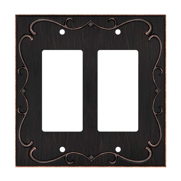 French Cabriole Decorative Wall Plate Switch Plate Outlet Cover (Double Decorator, Aged Bronze)