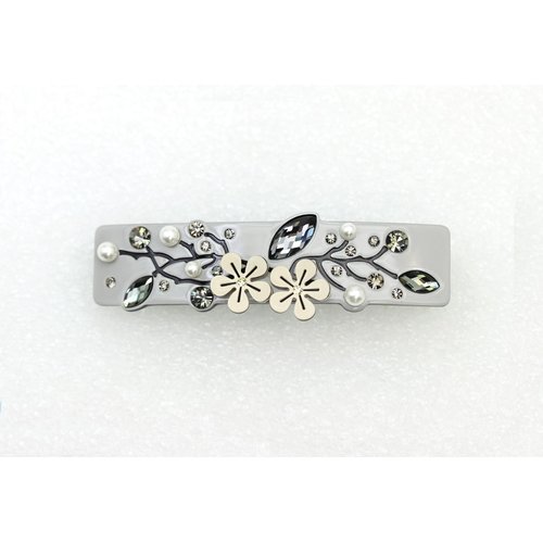 Faship Premium Rhinestone Crystal Black Cellulose Acetate Floral Art Deco Hair Claws Clips